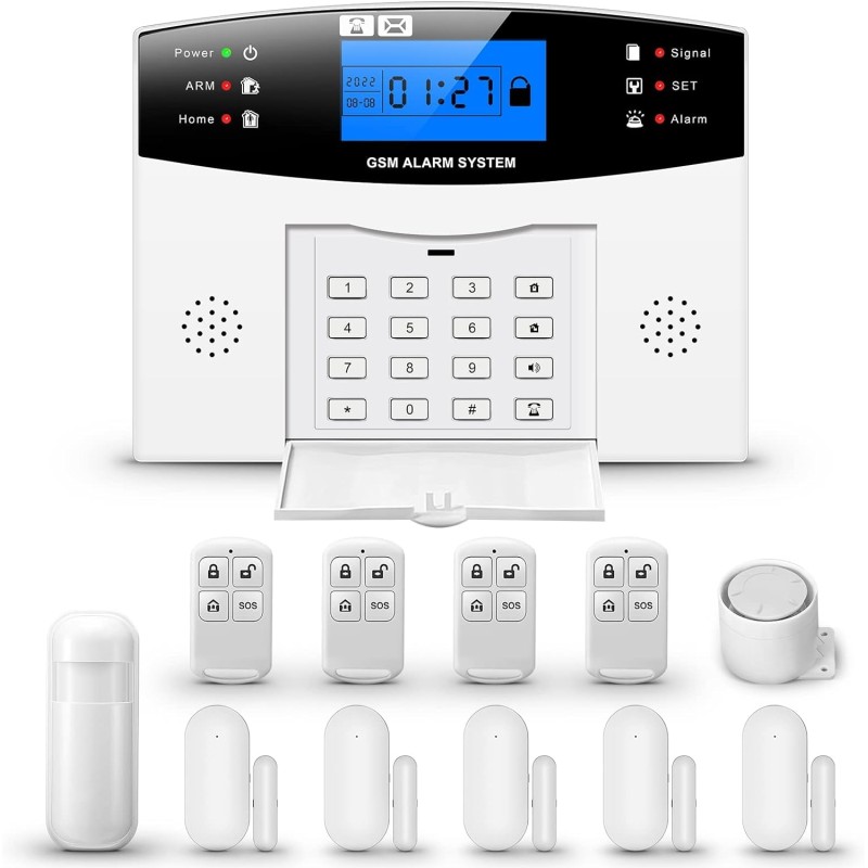 Clouree Sistema de alarma para el hogar con teclado, sistema de alarma de seguridad GSM para el hogar con sensor detector de