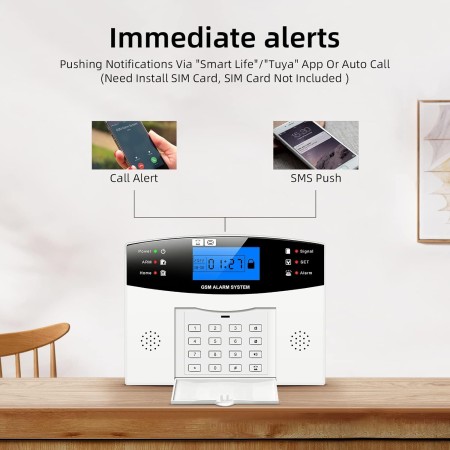 Clouree Sistema de alarma para el hogar con teclado, sistema de alarma de seguridad GSM para el hogar con sensor detector de