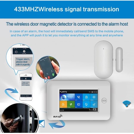 Clouree Sistema de alarma para el hogar con teclado, sistema de alarma de seguridad GSM para el hogar con sensor detector de