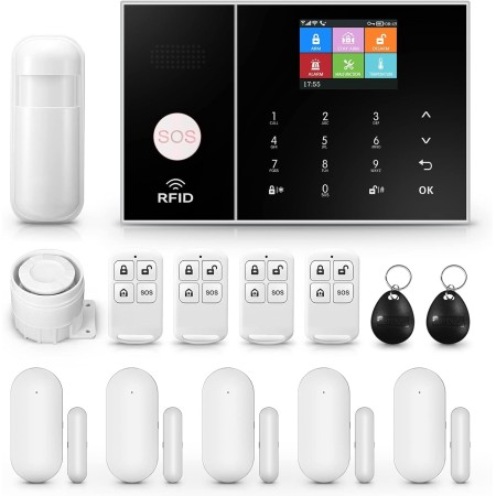 Clouree Sistema de alarma para el hogar con teclado, sistema de alarma de seguridad GSM para el hogar con sensor detector de