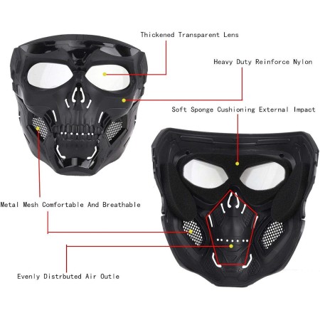 JFFCESTORE - Máscara táctica y casco rápido, máscara protectora de cara completa con diseño de calavera, uso de doble modo con