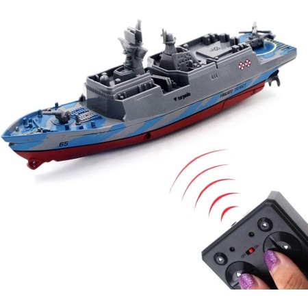 Tipmant Militar RC Naval Barco Modelo de buque de control remoto barco de juguete Lancha rápida Agua eléctrica Niños Cumpleaños