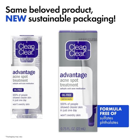 Clean & Clear Advantage - Crema de gel para tratamiento de manchas para el acné, 2% ácido salicílico, hamamelis, crema de