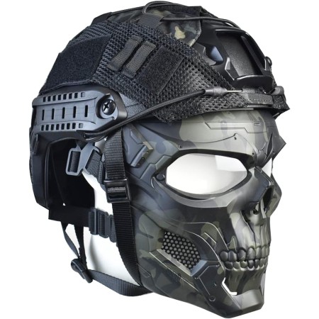 JFFCESTORE - Máscara táctica y casco rápido, máscara protectora de cara completa con diseño de calavera, uso de doble modo con