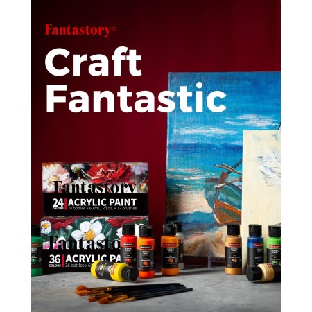 Fantastory Juego de pintura acrílica, 24 colores clásicos (2 onzas/2.0 fl oz), pintura profesional para manualidades, kit de