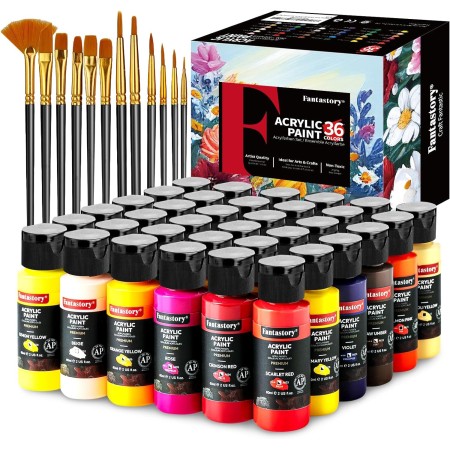 Fantastory Juego de pintura acrílica, 24 colores clásicos (2 onzas/2.0 fl oz), pintura profesional para manualidades, kit de