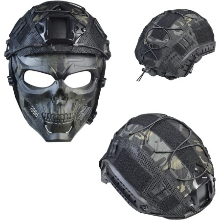 JFFCESTORE - Máscara táctica y casco rápido, máscara protectora de cara completa con diseño de calavera, uso de doble modo con