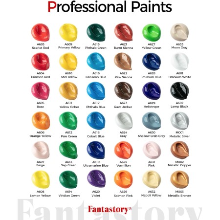 Fantastory Juego de pintura acrílica, 24 colores clásicos (2 onzas/2.0 fl oz), pintura profesional para manualidades, kit de