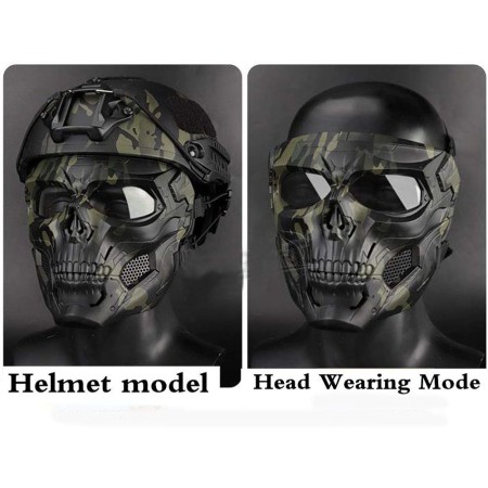JFFCESTORE - Máscara táctica y casco rápido, máscara protectora de cara completa con diseño de calavera, uso de doble modo con