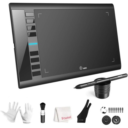 UGEE M708 - Tableta de dibujo grande de 10 x 6 pulgadas con 8 teclas de acceso rápido, lápiz capacitivo pasivo de 8192 niveles