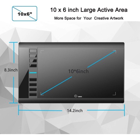 UGEE M708 - Tableta de dibujo grande de 10 x 6 pulgadas con 8 teclas de acceso rápido, lápiz capacitivo pasivo de 8192 niveles