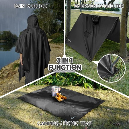 PTEROMY Poncho de lluvia con capucha para adultos con bolsillo, impermeable, ligero, unisex, para senderismo, camping,