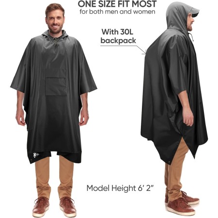 PTEROMY Poncho de lluvia con capucha para adultos con bolsillo, impermeable, ligero, unisex, para senderismo, camping,