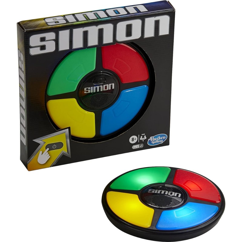 Hasbro Juego de memoria electrónico de mano Gaming Simon con luces y sonidos para niños de 8 años en adelante, incluye unidad de Hasbro Juego de memoria electrónico de mano Gaming Simon con luces y sonidos para niños de 8 años en adelante, incluye unidad de
