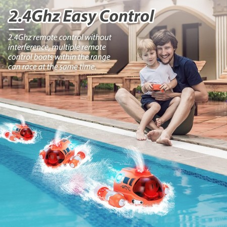 VATOS Barco de control remoto naranja para niños de 4 a 8 años, 2.4 GHz, mini barco a control remoto de juguete en piscinas y