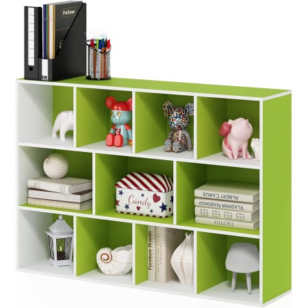 FURINNO 11107WH-GR 7 - Estantería reversible, 11 cubos, color blanco y verde