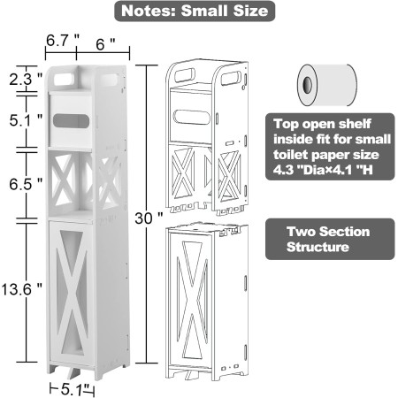 J JINXIAMU Almacenamiento pequeño para baño, armario de almacenamiento de baño con inserto de soporte de papel higiénico,