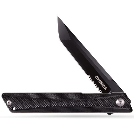 REMETTE Cuchillo de bolsillo táctico GD22K, cuchillo de bolsillo negro para hombres, apertura asistida por volteo, cuchillo