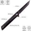 REMETTE Cuchillo de bolsillo táctico GD22K, cuchillo de bolsillo negro para hombres, apertura asistida por volteo, cuchillo