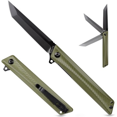 REMETTE Cuchillo de bolsillo táctico GD22K, cuchillo de bolsillo negro para hombres, apertura asistida por volteo, cuchillo