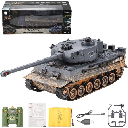 KIOMTRK 1:28 RC Tank Toys para niños, 9 canales de control remoto vehículos con sonido y luz, juguetes militares RC para niños