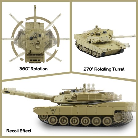 KIOMTRK 1:28 RC Tank Toys para niños, 9 canales de control remoto vehículos con sonido y luz, juguetes militares RC para niños