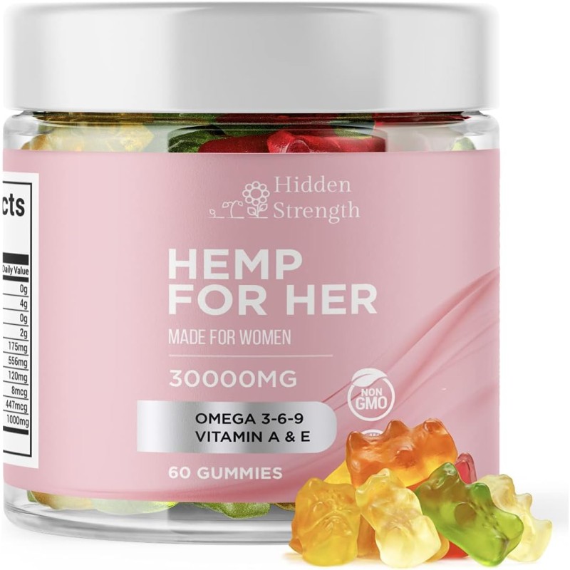 Hidden Strength Gomitas de cáñamo para ella de 30000 mg – Suplementos prémium de gomitas de cáñamo para mujer para apoyo al