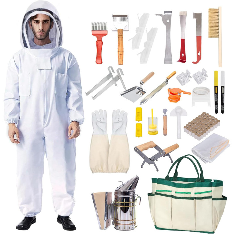 Kit de inicio de 31 piezas de suministros de apicultura con traje.