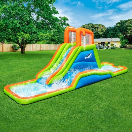 Bestway Centro de juego inflable para parque acuático con túnel de huracán, incluye tobogán acuático grande, gotas de agua,