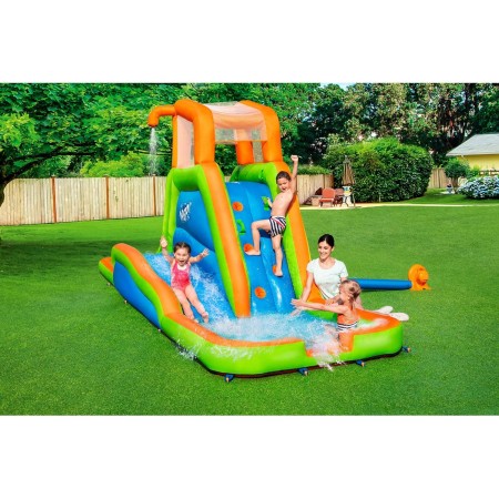 Bestway Centro de juego inflable para parque acuático con túnel de huracán, incluye tobogán acuático grande, gotas de agua,