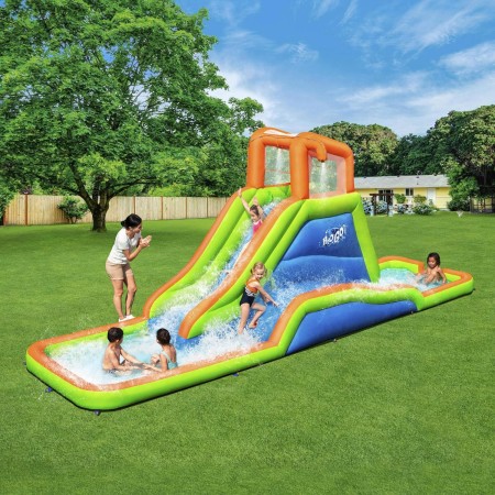 Bestway Centro de juego inflable para parque acuático con túnel de huracán, incluye tobogán acuático grande, gotas de agua,