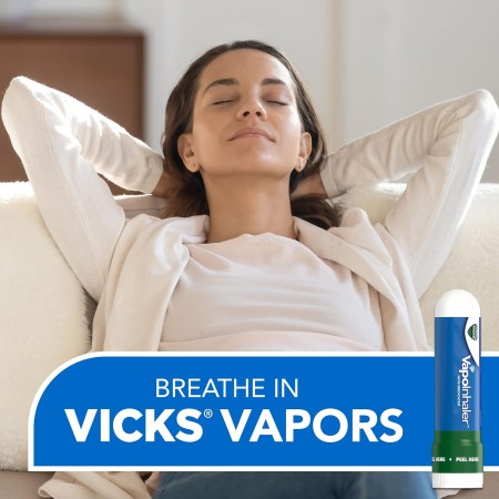 Vicks VapoInhalador, inhalador nasal portátil para llevar, no medicado, con refrescantes vapores, aroma a mentol, 2 barras