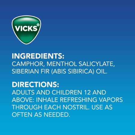 Vicks VapoInhalador, inhalador nasal portátil para llevar, no medicado, con refrescantes vapores, aroma a mentol, 2 barras