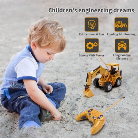 Excavadora de juguete a control remoto para principiantes, 4WD 5 canales 1:24 RC Excavadora de construcción con luz LED, juego