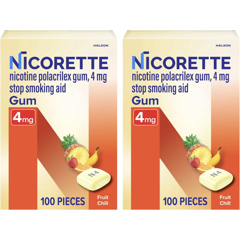 Nicorette Nicotine Gum 4mg - 100 PCS - FRUTAS