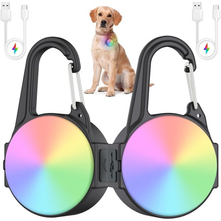 Luces de perro con 4 modos para caminar por la noche, luz impermeable IP68 para collar de perro con clip nocturno, luz