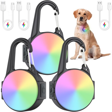Luces de perro con 4 modos para caminar por la noche, luz impermeable IP68 para collar de perro con clip nocturno, luz
