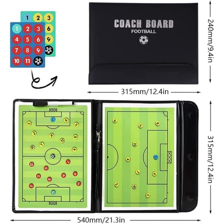 RUSKLE Tabla de entrenamiento de fútbol, portapapeles para entrenadores de fútbol, kit de tablero magnético táctico con borrado