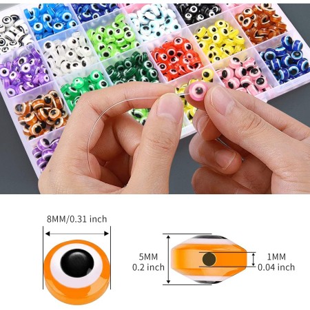 24 estilos 800 cuentas de mal de ojo para hacer joyas, dijes con agujero de 0.039 pulgadas