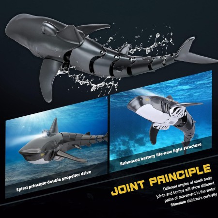 Tiburón de juguete a control remoto 2.4 G, diseño de alta simulación a escala 1:18, tiburón para piscina y baño, juguetes a