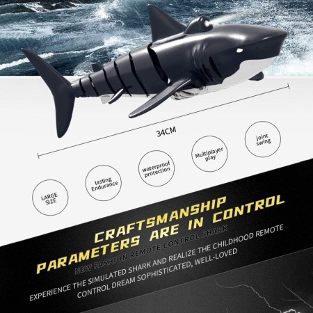 Tiburón de juguete a control remoto 2.4 G, diseño de alta simulación a escala 1:18, tiburón para piscina y baño, juguetes a