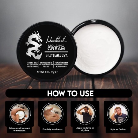 Billy Jealousy Headlock - Crema para moldear el cabello, crema de peinado para hombres con fuerte sujeción durante todo el día,