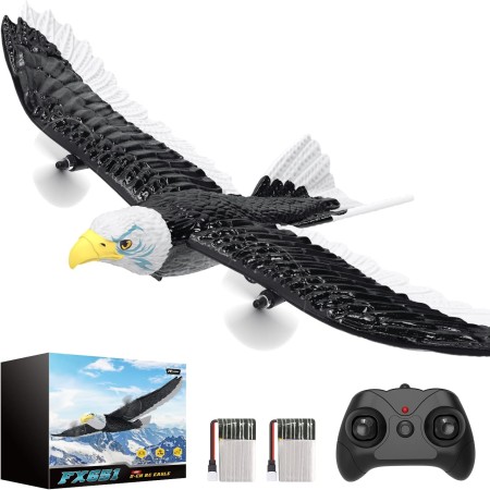 DEERC Avión RC, avión Eagle de control remoto, avión RTF, 2.4GHZ 2CH Flying Bird con 2 baterías y hélice estabilizador