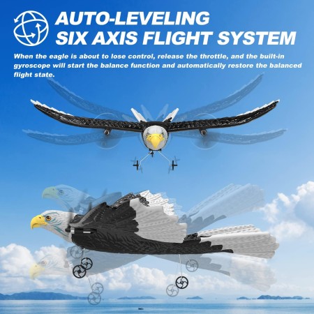 DEERC Avión RC, avión Eagle de control remoto, avión RTF, 2.4GHZ 2CH Flying Bird con 2 baterías y hélice estabilizador