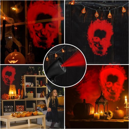 Luces de proyector de Halloween al aire libre, decoraciones de Halloween, proyector de calavera roja, luces LED, decoración