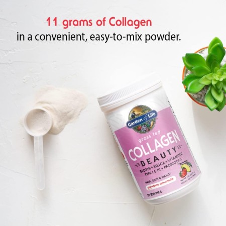 Garden of Life - Grass Fed Collagen Beauty - Polvo de colágeno para mujeres y hombres, sabor granada y arándano, 20 porciones,