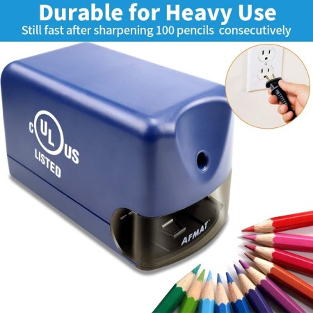 AFMAT - Sacapuntas eléctrico para lápices de colores (0.256 a 0.315 pulgadas, No 2, para aulas