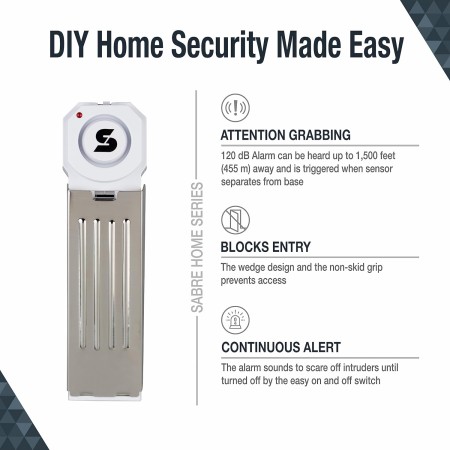 Alarma de seguridad SABRE cuña para puerta con sirena de 120 dB. Ideal para casa, viaje, apartamento, cuarto.
