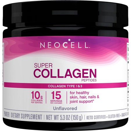 NeoCell Super colágeno en polvo, 0.35 onzas de péptidos de colágeno por porción, sin gluten, apto para dieta cetogénica, sin