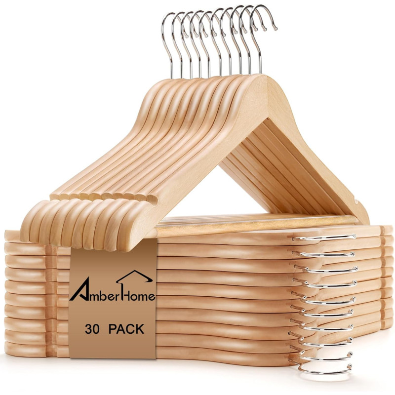 Amber Home Paquete de 30 perchas de madera natural